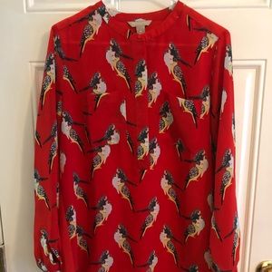 Banana Republic Red Bird Parrot Tunic Blouse